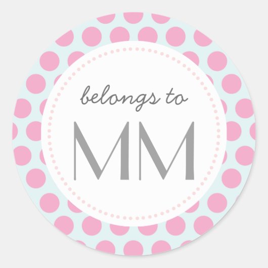 Monogram Blauw en Roze Stippen - DIY Labels (Voorkant)