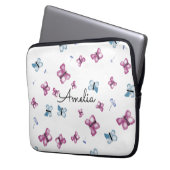 Monogram Blauw en roze vlinder Laptop Sleeve (Voorkant Links)