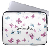 Monogram Blauw en roze vlinder Laptop Sleeve (Voorkant)