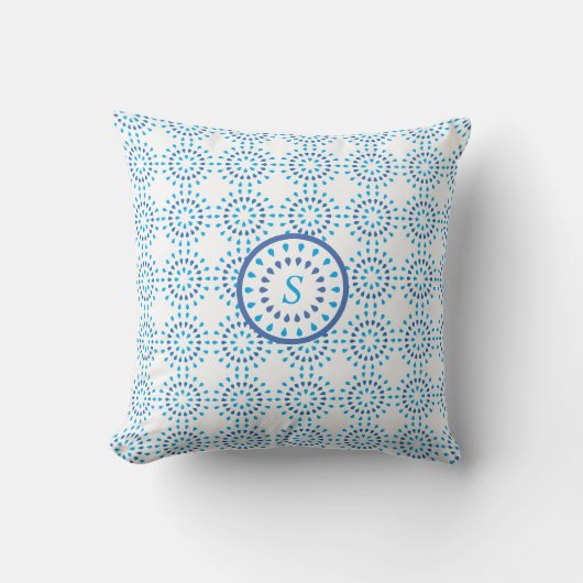 Monogram blauw en wit Abstract geometrisch ontwerp Kussen (Voorkant)