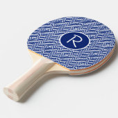 Monogram blauw en wit Abstract geometrisch patroon Tafeltennisbatje (Voorkant Gekanteld)