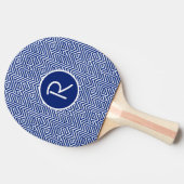 Monogram blauw en wit Abstract geometrisch patroon Tafeltennisbatje (Zijkant)