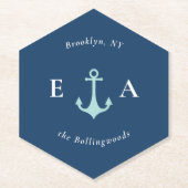Monogram blauw en wit anker paar kartonnen onderzetters (Voorkant)