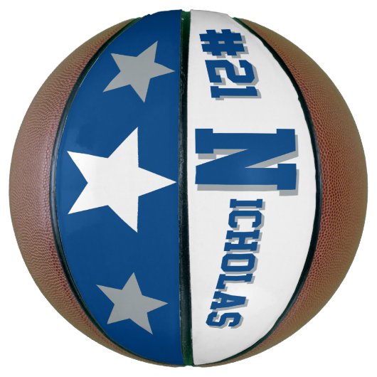 Monogram Blauw en Wit Basketbal (Verticaal)