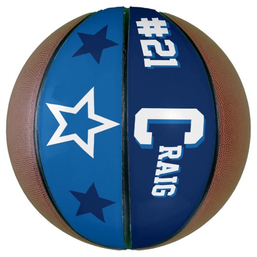 Monogram Blauw en Wit Basketbal (Verticaal)