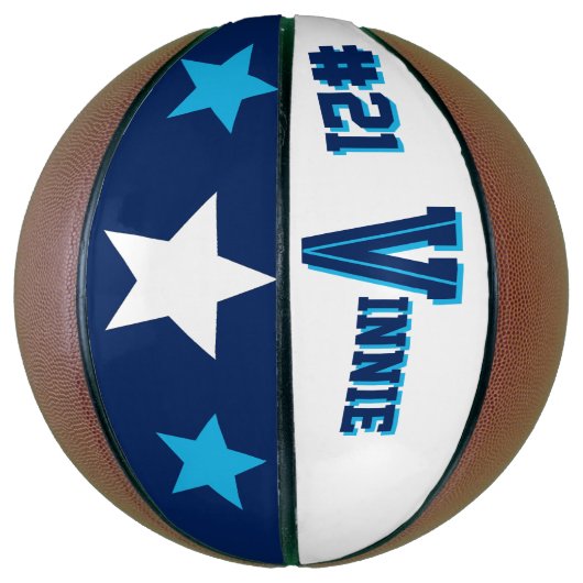 Monogram Blauw en Wit Basketbal (Verticaal)