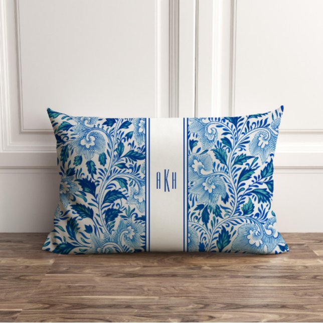 Monogram Blauw en Wit Chinoiserie Kussen (Creator heeft geüpload)
