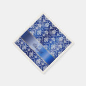 Monogram blauw en wit damast servet (Hoek)