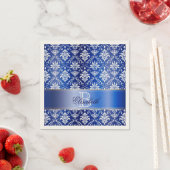 Monogram blauw en wit damast servet (Insitu)