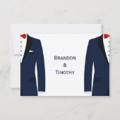 Monogram blauw en wit gay trouw RSVP kaarten (Achterkant)