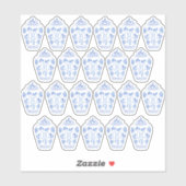 Monogram blauw en wit gemberpotje met preppy-uitst sticker (Vel)