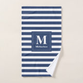 Monogram blauw en wit gestreept patroon bad handdoek (Handdoek)