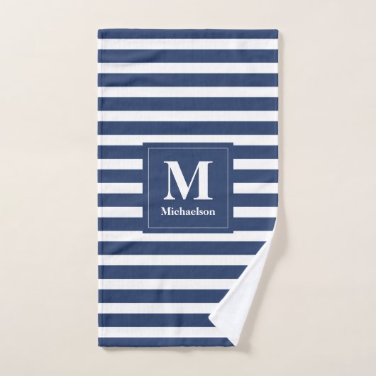 Monogram blauw en wit gestreept patroon bad handdoek (Handdoek)
