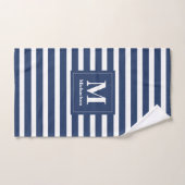 Monogram blauw en wit gestreept patroon bad handdoek (Handdoek)