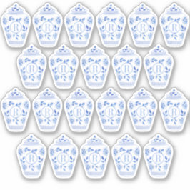 Monogram blauw en wit gingerpot sticker