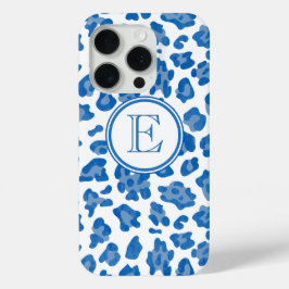 Monogram Blauw en Wit Luipaard Print iPhone 15 Pro Case