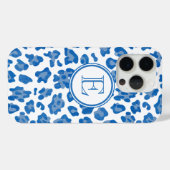 Monogram Blauw en Wit Luipaard Print Case-Mate iPhone Case (Achterkant (horizontaal))