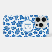Monogram Blauw en Wit Luipaard Print iPhone Hoesje (Achterkant horizontaal)