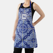 Monogram Blauw en Wit Mediterraan Tegel Patroon Schort (Insitu)