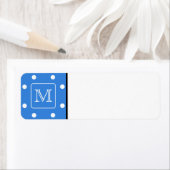Monogram blauw en wit Polka Dot Pattern. Custom. Etiket (Insitu)