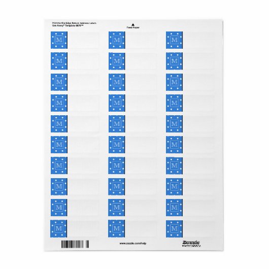 Monogram blauw en wit Polka Dot Pattern. Custom. Etiket (Full Sheet)