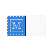 Monogram blauw en wit Polka Dot Pattern. Custom. Etiket (Voorkant)