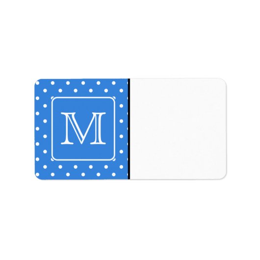 Monogram blauw en wit Polka Dot Pattern. Custom. Etiket (Voorkant)