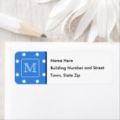 Monogram blauw en wit Polka Dot Pattern. Custom. Etiket (Insitu)