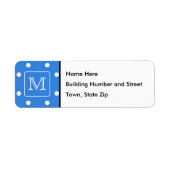 Monogram blauw en wit Polka Dot Pattern. Custom. Etiket (Voorkant)