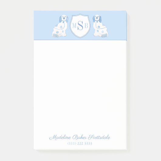 Monogram blauw en wit Staffordshire Spaniels Post-it® Notes (Voorkant)