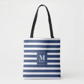 Monogram Blauw en Wit Streep Tote Bag (Voorkant)