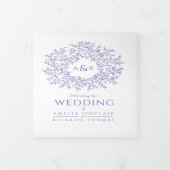 Monogram blauw en witte bruiloft drieluik uitnodiging (Cover)