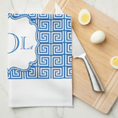 Monogram Blauw en Witte Griekse Keukenhanddoek (Quarter Fold)