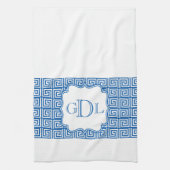 Monogram Blauw en Witte Griekse Keukenhanddoek (Verticaal)