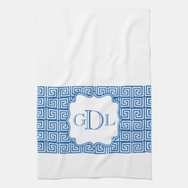 Monogram Blauw en Witte Griekse Keukenhanddoek