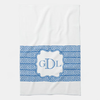 Monogram Blauw en Witte Griekse Keukenhanddoek