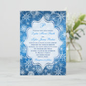 Monogram Blauw en Witte Snowflakes Wedding Invite Kaart (Staand voorkant)