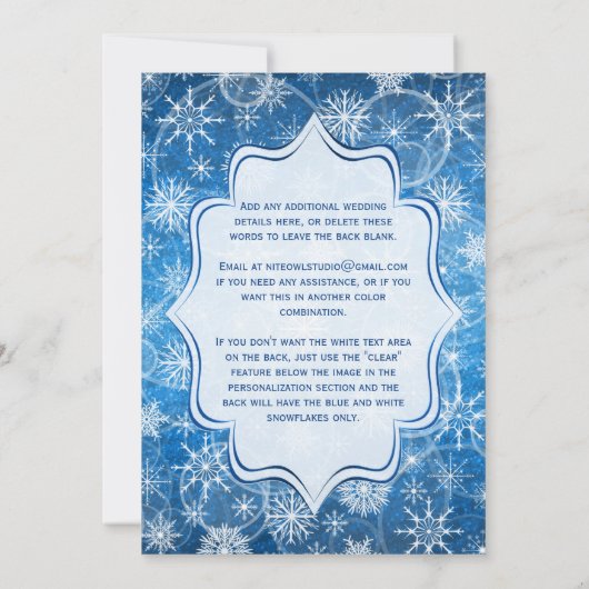 Monogram Blauw en Witte Snowflakes Wedding Invite Kaart (Achterkant)
