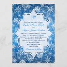 Monogram Blauw en Witte Snowflakes Wedding Invite