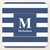 Monogram Blauw en Witte Striped Kartonnen Onderzetters (Voorkant)