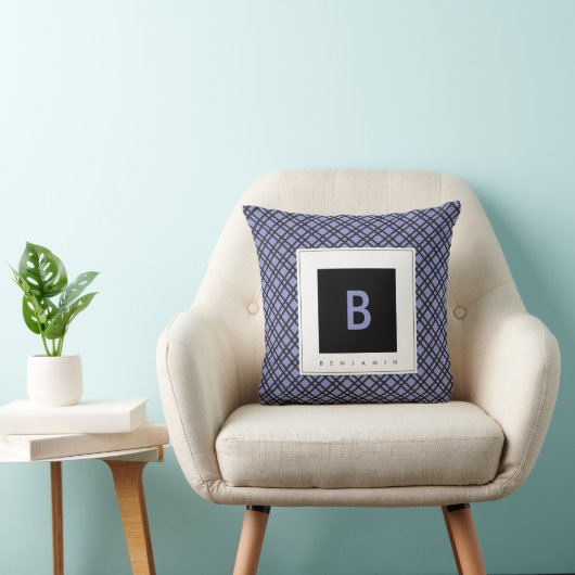 Monogram blauw en zwart geplakt Sierkussen (Stoel)