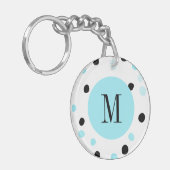 Monogram Blauw en Zwarte Stippen Sleutelhanger (Voorkant Links)