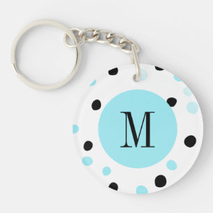 Monogram Blauw en Zwarte Stippen Sleutelhanger
