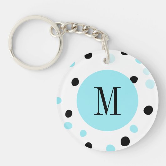 Monogram Blauw en Zwarte Stippen Sleutelhanger (Voorkant)