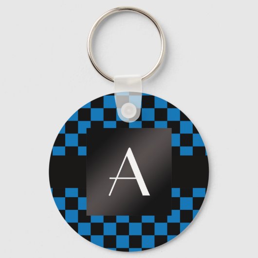 Monogram blauw en zwarte vinkjes sleutelhanger (Voorkant)
