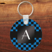 Monogram blauw en zwarte vinkjes sleutelhanger (Voorkant)
