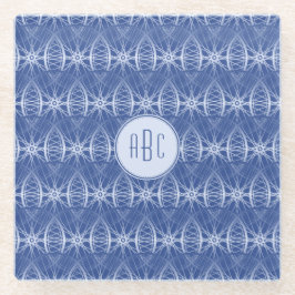 Monogram blauw fietspatroon glazen onderzetter