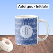 Monogram blauw fietspatroon koffiemok