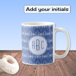 Monogram blauw fietspatroon koffiemok