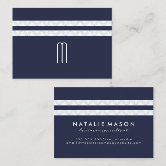 Monogram blauw / Floral Stripe Patroon Visitekaartje (Voorkant / Achterkant)